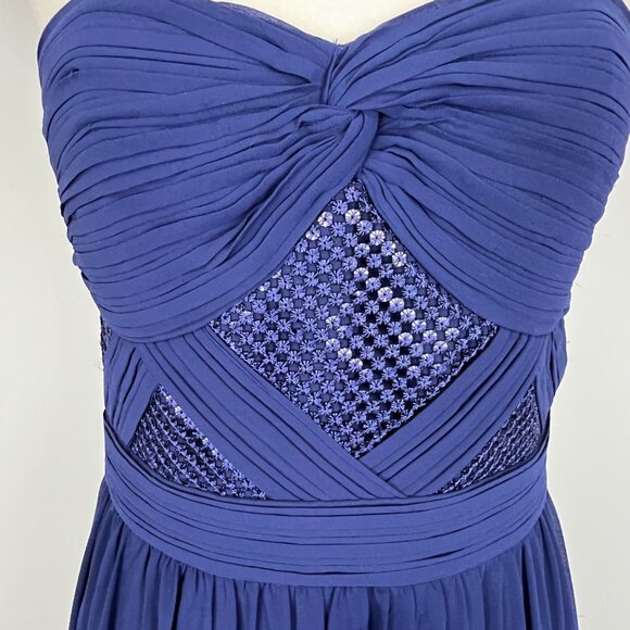 Minuet Womens Blue Strapless Pleated Formal Gown Sequin Bodice Maxi Dress size M - Picture 3 of 13